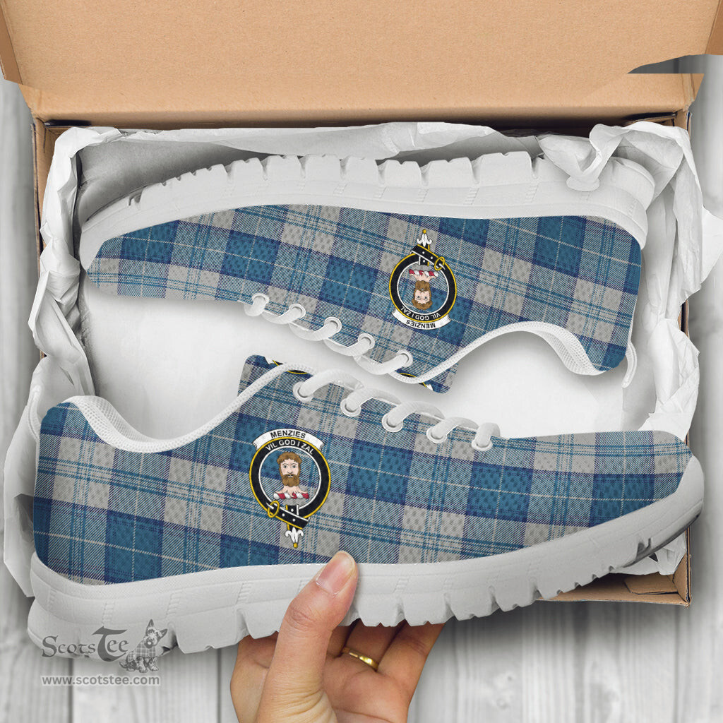 ScotsTee Shop Scottish Menzies Dress Blue and White Clan Crest Tartan Sneakers Tartan Casual Shoes