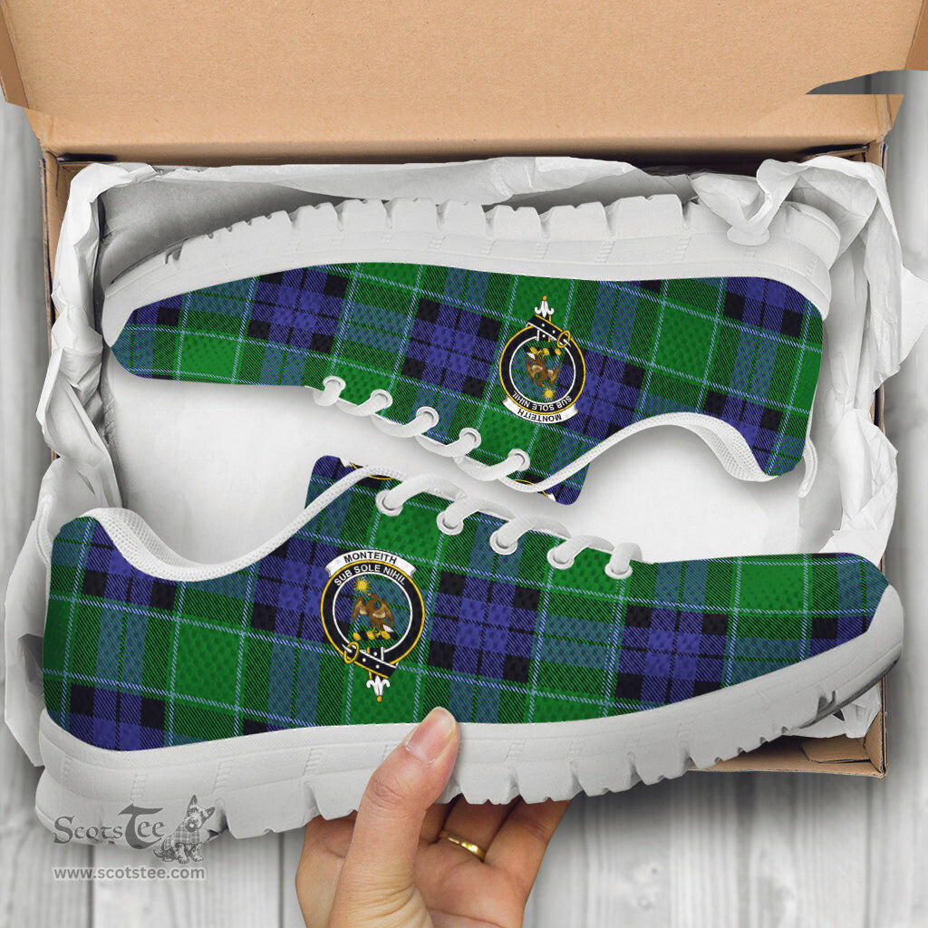 ScotsTee Shop Scottish Monteith Clan Crest Tartan Sneakers Tartan Casual Shoes