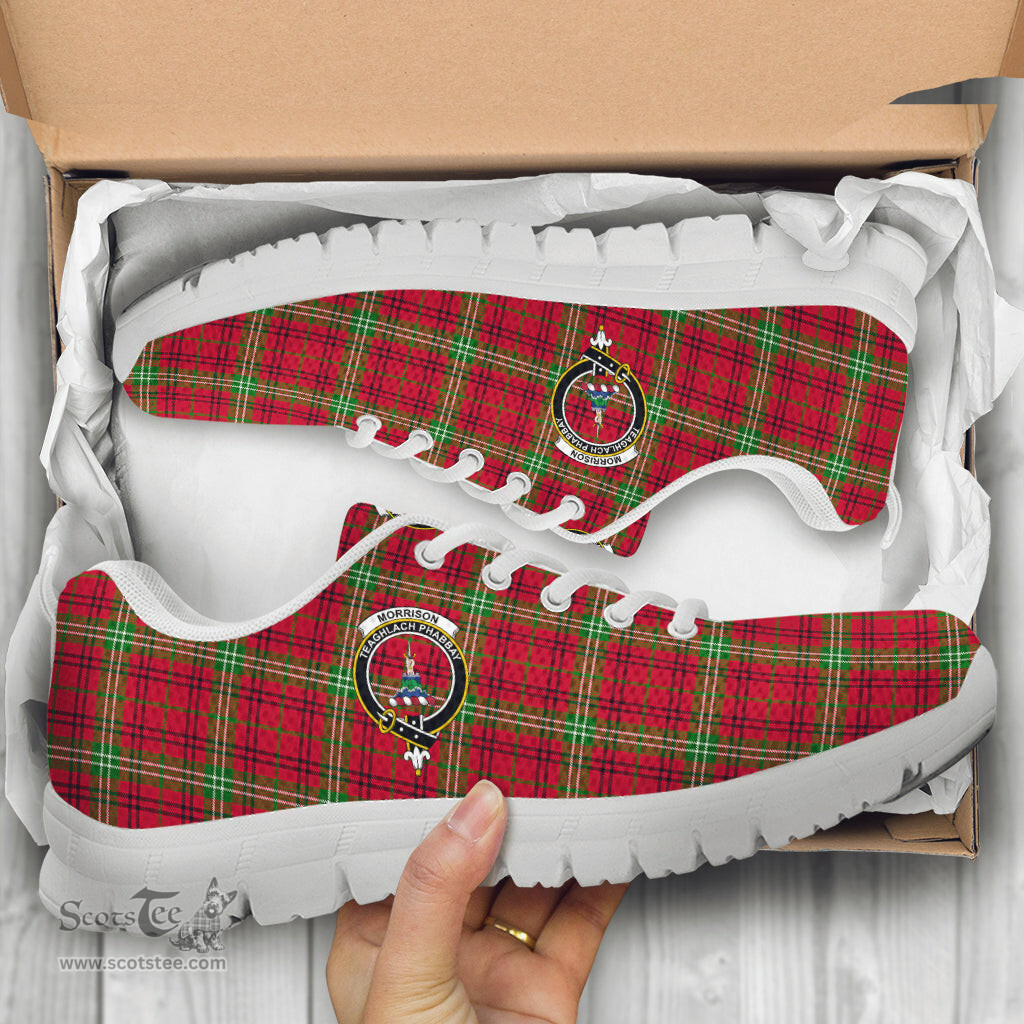 ScotsTee Shop Scottish Morrison Red Modern Clan Crest Tartan Sneakers Tartan Casual Shoes