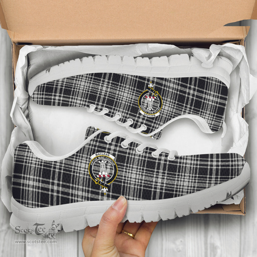 ScotsTee Shop Scottish MacLean Black and White Clan Crest Tartan Sneakers Tartan Casual Shoes