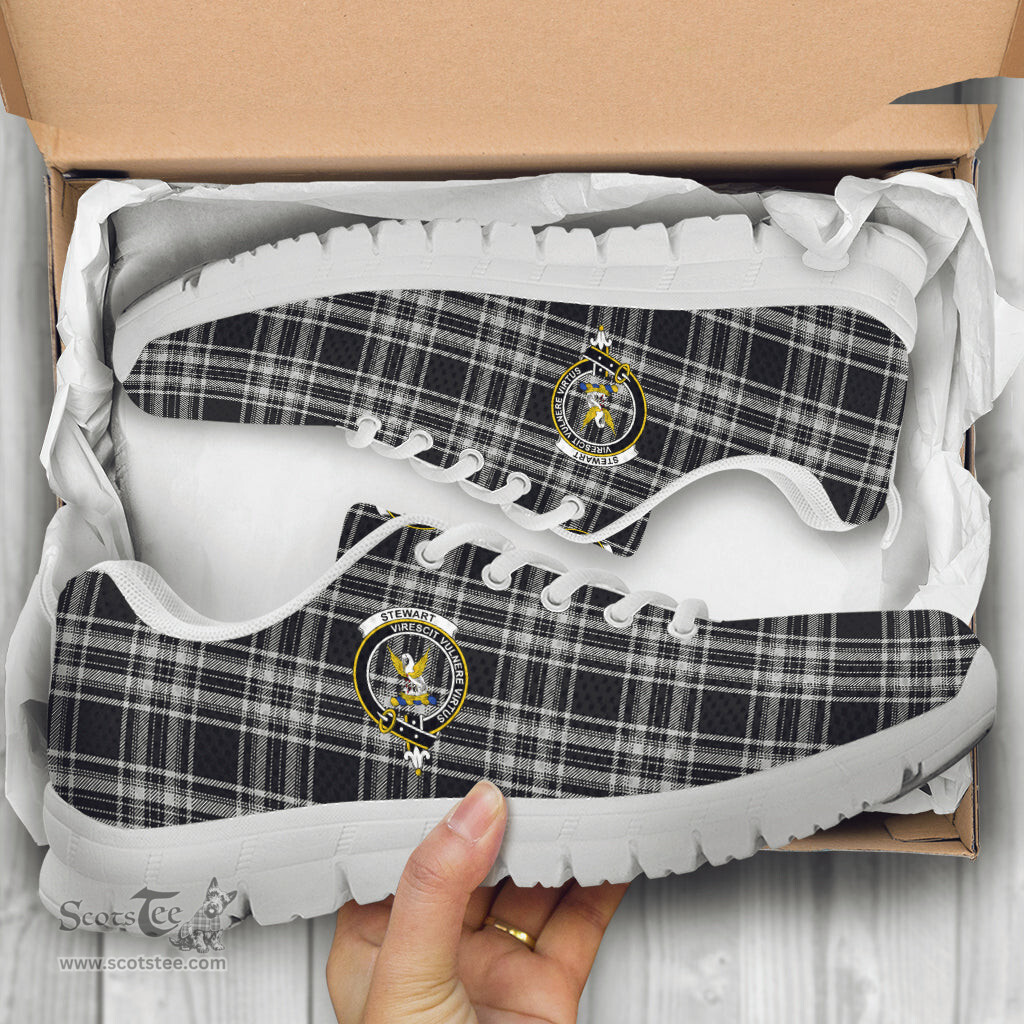 ScotsTee Shop Scottish Stewart Black and White Clan Crest Tartan Sneakers Tartan Casual Shoes