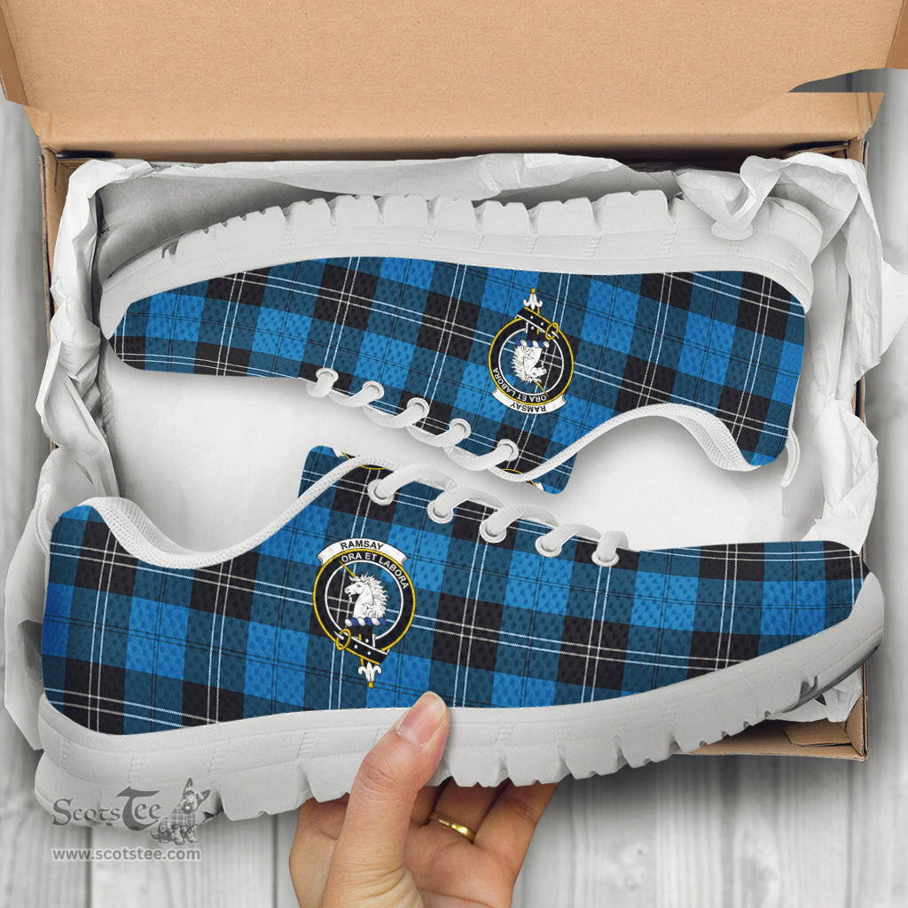 ScotsTee Shop Scottish Ramsay Blue Ancient Clan Crest Tartan Sneakers Tartan Casual Shoes