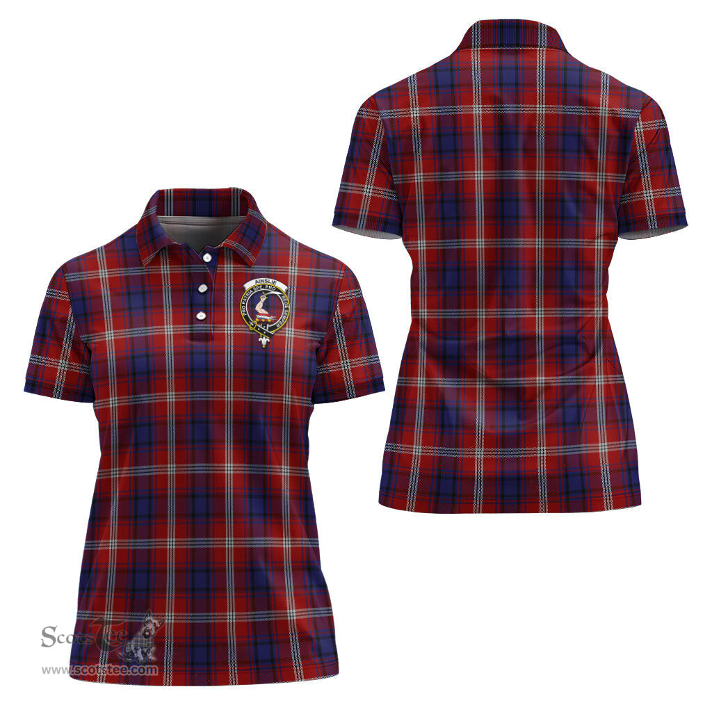 Scottish Ainslie Clan Tartan Polo Shirt with Family Crest For Women, Women's Scottish Polo Shirt Scottish Plaid Tartan Plaid - ScotsTee - scotstee.com