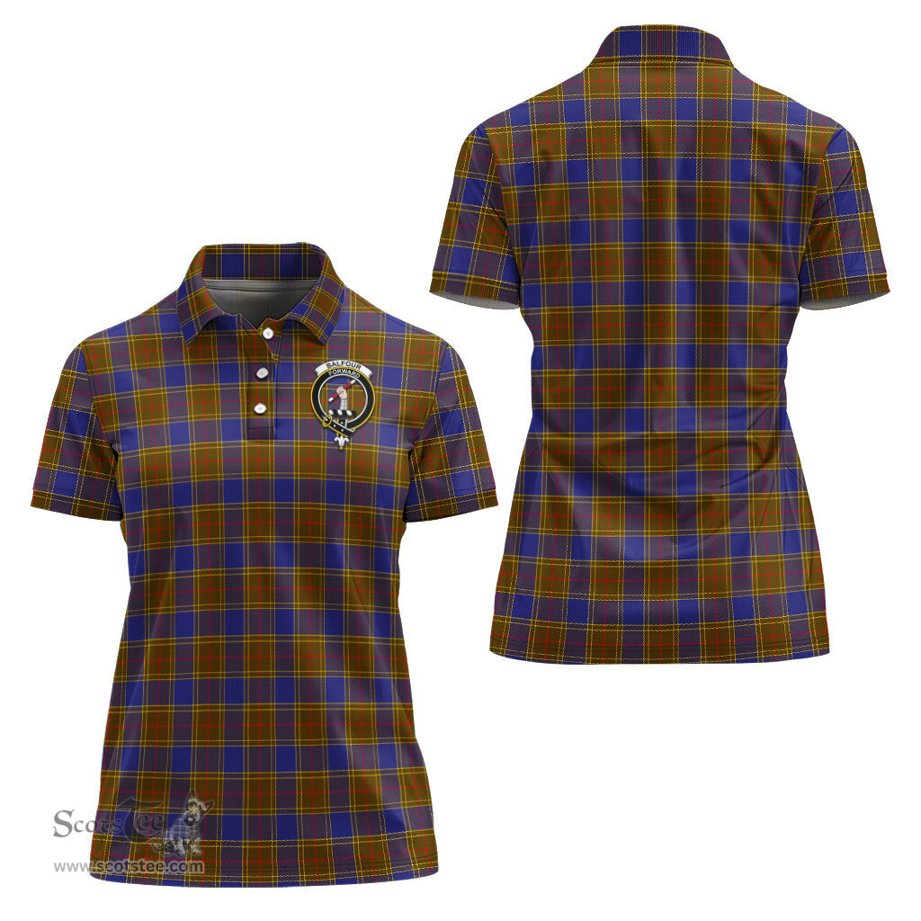 Scottish Balfour Modern Clan Tartan Polo Shirt with Family Crest For Women, Women's Scottish Polo Shirt Scottish Plaid Tartan Plaid - ScotsTee - scotstee.com