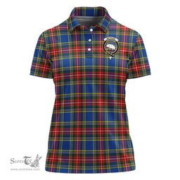 Scottish Bethune Clan Tartan Polo Shirt with Family Crest For Women, Women's Scottish Polo Shirt Scottish Plaid Tartan Plaid - ScotsTee - scotstee.com