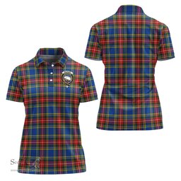 Scottish Bethune Clan Tartan Polo Shirt with Family Crest For Women, Women's Scottish Polo Shirt Scottish Plaid Tartan Plaid - ScotsTee - scotstee.com