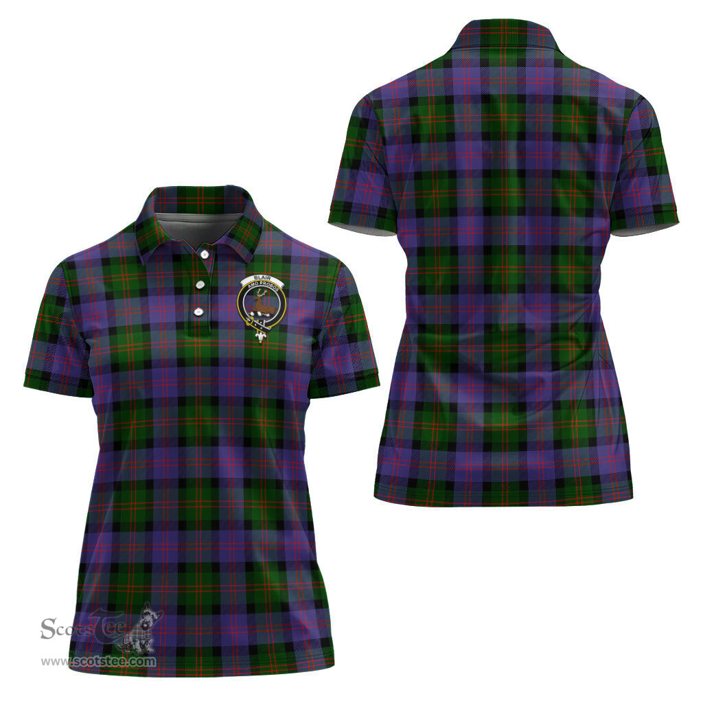 Scottish Blair Modern Clan Tartan Polo Shirt with Family Crest For Women, Women's Scottish Polo Shirt Scottish Plaid Tartan Plaid - ScotsTee - scotstee.com