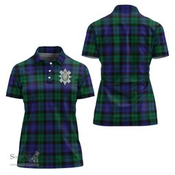 Scottish Black Watch Modern Clan Tartan Polo Shirt with Family Crest For Women, Women's Scottish Polo Shirt Scottish Plaid Tartan Plaid - ScotsTee - scotstee.com