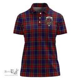Scottish Clark Red Clan Tartan Polo Shirt with Family Crest For Women, Women's Scottish Polo Shirt Scottish Plaid Tartan Plaid - ScotsTee - scotstee.com