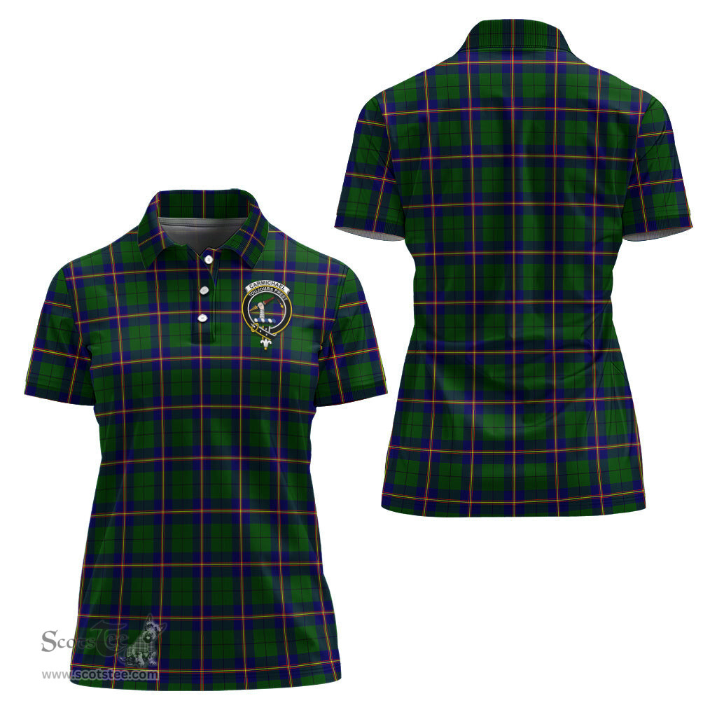 Scottish Carmichael Modern Clan Tartan Polo Shirt with Family Crest For Women, Women's Scottish Polo Shirt Scottish Plaid Tartan Plaid - ScotsTee - scotstee.com