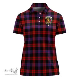Scottish Broun Modern Clan Tartan Polo Shirt with Family Crest For Women, Women's Scottish Polo Shirt Scottish Plaid Tartan Plaid - ScotsTee - scotstee.com
