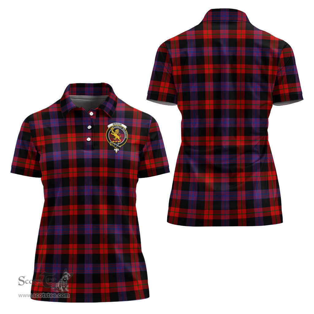 Scottish Broun Modern Clan Tartan Polo Shirt with Family Crest For Women, Women's Scottish Polo Shirt Scottish Plaid Tartan Plaid - ScotsTee - scotstee.com