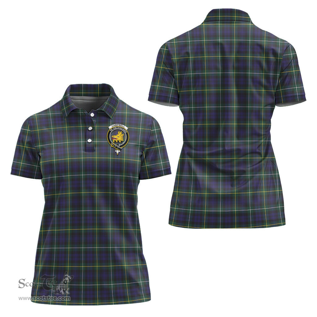 Scottish Campbell Argyll Modern Clan Tartan Polo Shirt with Family Crest For Women, Women's Scottish Polo Shirt Scottish Plaid Tartan Plaid - ScotsTee - scotstee.com