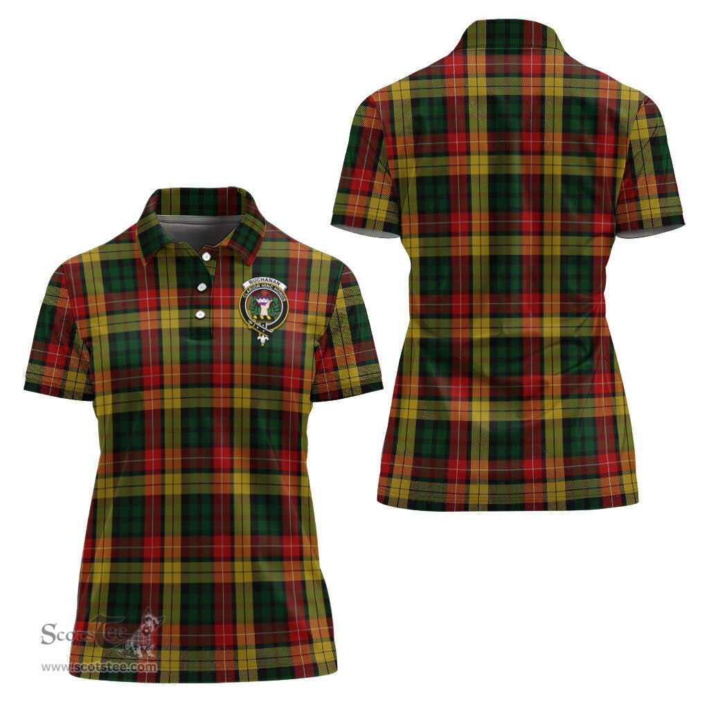 Scottish Buchanan Clan Tartan Polo Shirt with Family Crest For Women, Women's Scottish Polo Shirt Scottish Plaid Tartan Plaid - ScotsTee - scotstee.com