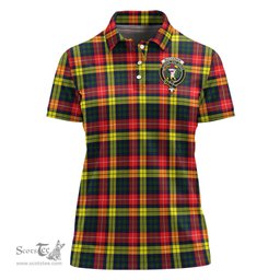 Scottish Buchanan Modern Clan Tartan Polo Shirt with Family Crest For Women, Women's Scottish Polo Shirt Scottish Plaid Tartan Plaid - ScotsTee - scotstee.com