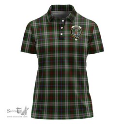 Scottish Fraser Hunting Dress Clan Tartan Polo Shirt with Family Crest For Women, Women's Scottish Polo Shirt Scottish Plaid Tartan Plaid - ScotsTee - scotstee.com