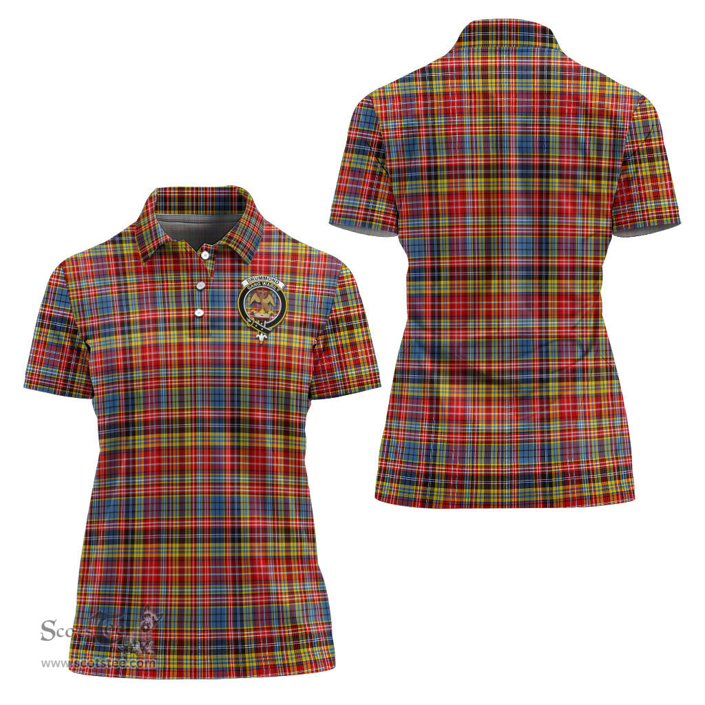 Scottish Drummond of Strathallan Modern Clan Tartan Polo Shirt with Family Crest For Women, Women's Scottish Polo Shirt Scottish Plaid Tartan Plaid - ScotsTee - scotstee.com
