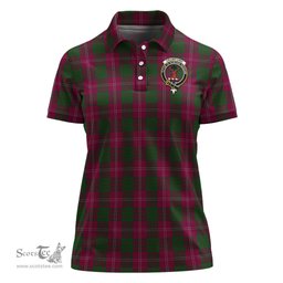 Scottish Crawford Clan Tartan Polo Shirt with Family Crest For Women, Women's Scottish Polo Shirt Scottish Plaid Tartan Plaid - ScotsTee - scotstee.com
