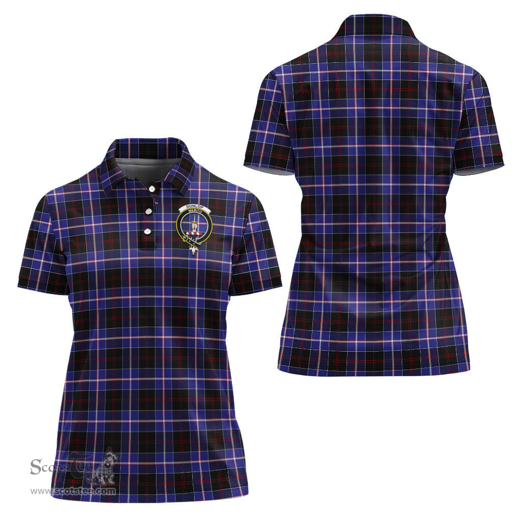 Scottish Dunlop Modern Clan Tartan Polo Shirt with Family Crest For Women, Women's Scottish Polo Shirt Scottish Plaid Tartan Plaid - ScotsTee - scotstee.com