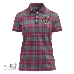 Scottish Crawford Ancient Clan Tartan Polo Shirt with Family Crest For Women, Women's Scottish Polo Shirt Scottish Plaid Tartan Plaid - ScotsTee - scotstee.com