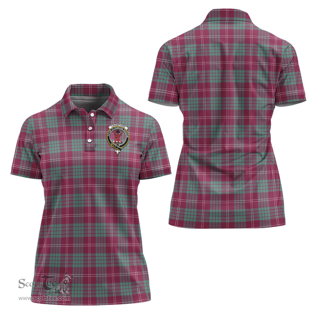 Scottish Crawford Ancient Clan Tartan Polo Shirt with Family Crest For Women, Women's Scottish Polo Shirt Scottish Plaid Tartan Plaid - ScotsTee - scotstee.com
