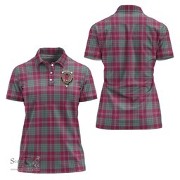 Scottish Crawford Ancient Clan Tartan Polo Shirt with Family Crest For Women, Women's Scottish Polo Shirt Scottish Plaid Tartan Plaid - ScotsTee - scotstee.com