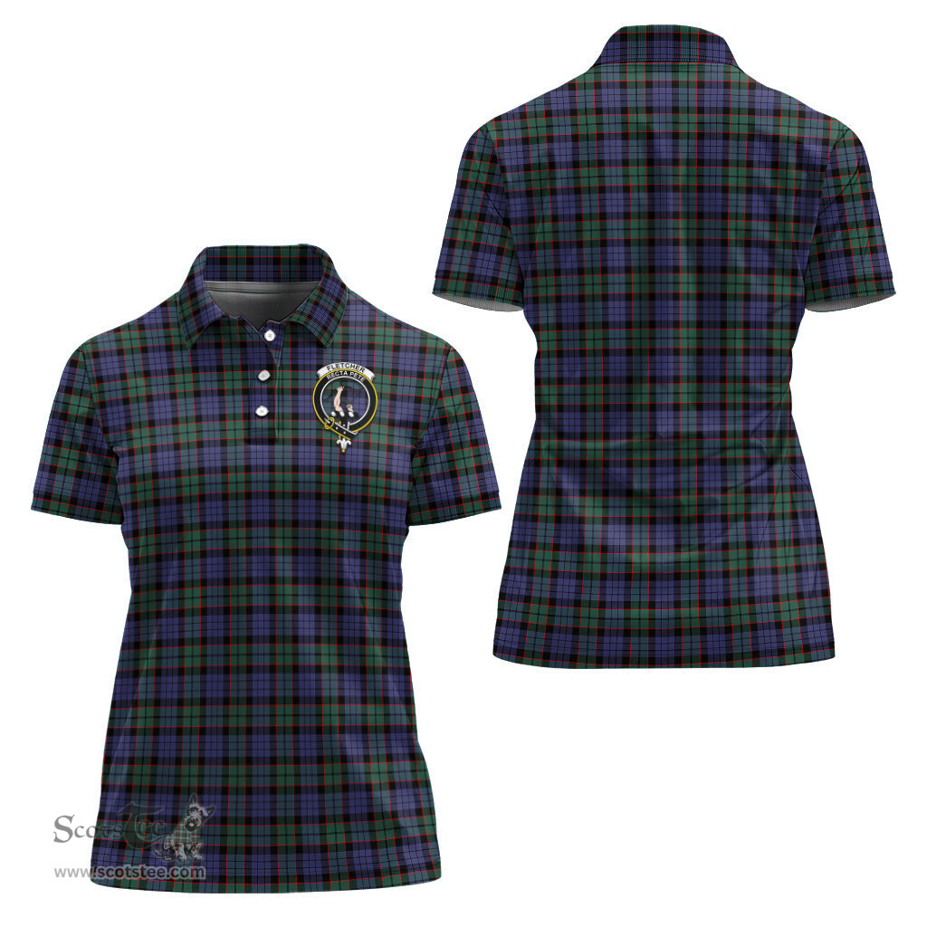 Scottish Fletcher Modern Clan Tartan Polo Shirt with Family Crest For Women, Women's Scottish Polo Shirt Scottish Plaid Tartan Plaid - ScotsTee - scotstee.com