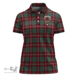 Scottish Crawford Modern Clan Tartan Polo Shirt with Family Crest For Women, Women's Scottish Polo Shirt Scottish Plaid Tartan Plaid - ScotsTee - scotstee.com