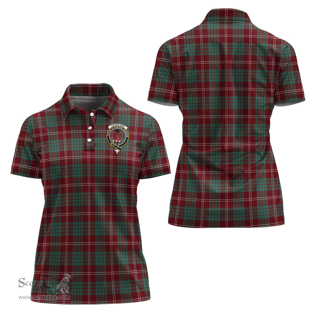 Scottish Crawford Modern Clan Tartan Polo Shirt with Family Crest For Women, Women's Scottish Polo Shirt Scottish Plaid Tartan Plaid - ScotsTee - scotstee.com