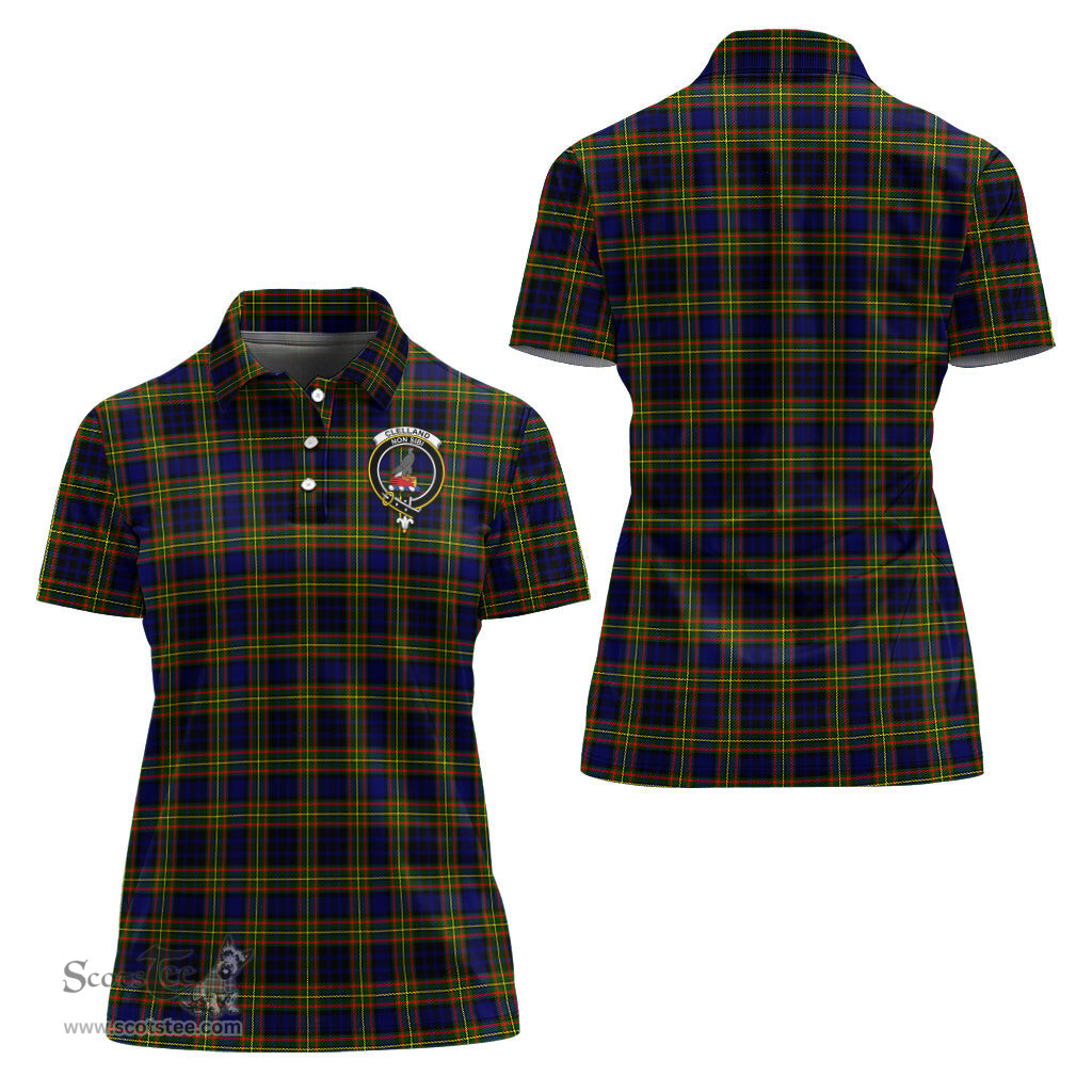 Scottish Clelland Modern Clan Tartan Polo Shirt with Family Crest For Women, Women's Scottish Polo Shirt Scottish Plaid Tartan Plaid - ScotsTee - scotstee.com