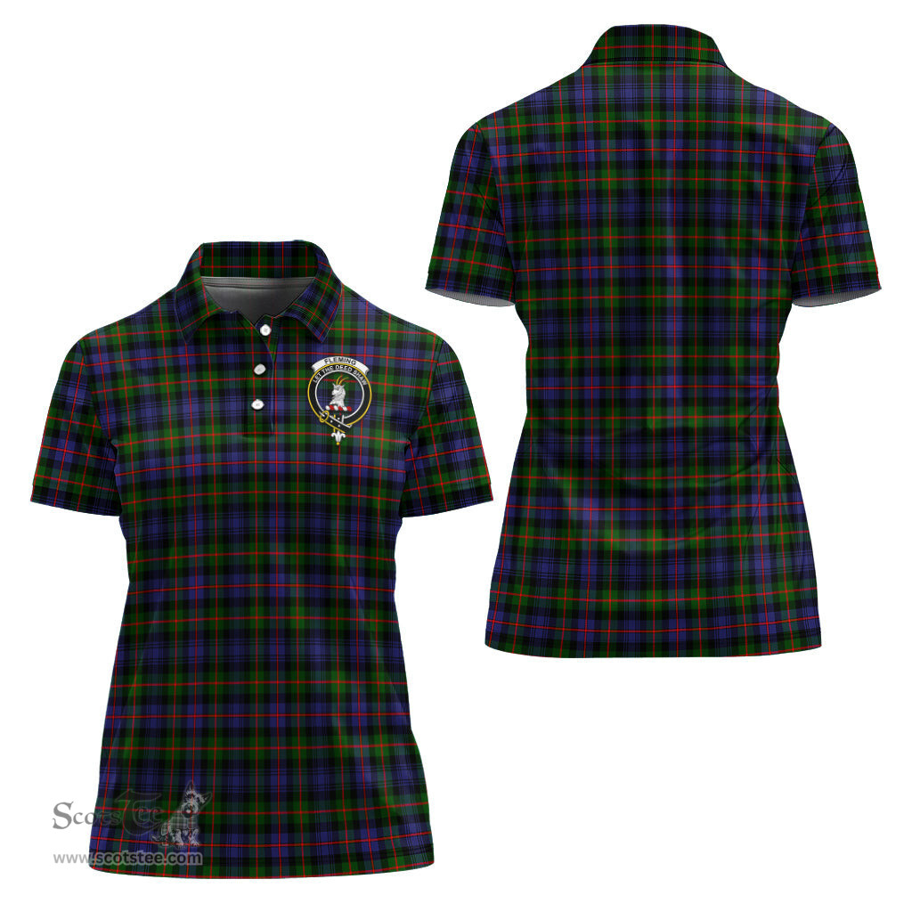Scottish Fleming Clan Tartan Polo Shirt with Family Crest For Women, Women's Scottish Polo Shirt Scottish Plaid Tartan Plaid - ScotsTee - scotstee.com