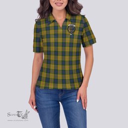 Scottish Fraser Yellow Clan Tartan Polo Shirt with Family Crest For Women, Women's Scottish Polo Shirt Scottish Plaid Tartan Plaid - ScotsTee - scotstee.com