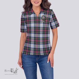 Scottish Dennistoun Clan Tartan Polo Shirt with Family Crest For Women, Women's Scottish Polo Shirt Scottish Plaid Tartan Plaid - ScotsTee - scotstee.com