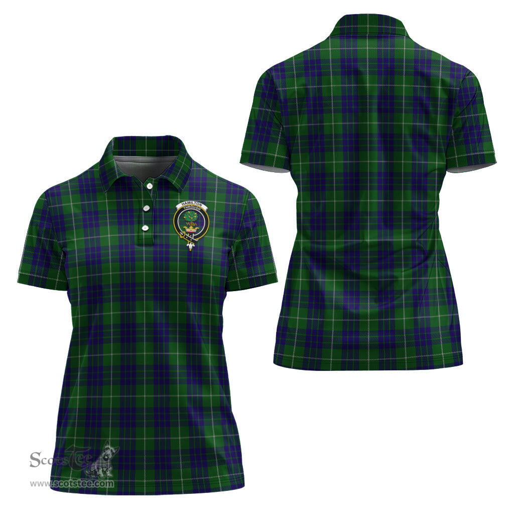 Scottish Hamilton Green Hunting Clan Tartan Polo Shirt with Family Crest For Women, Women's Scottish Polo Shirt Scottish Plaid Tartan Plaid - ScotsTee - scotstee.com