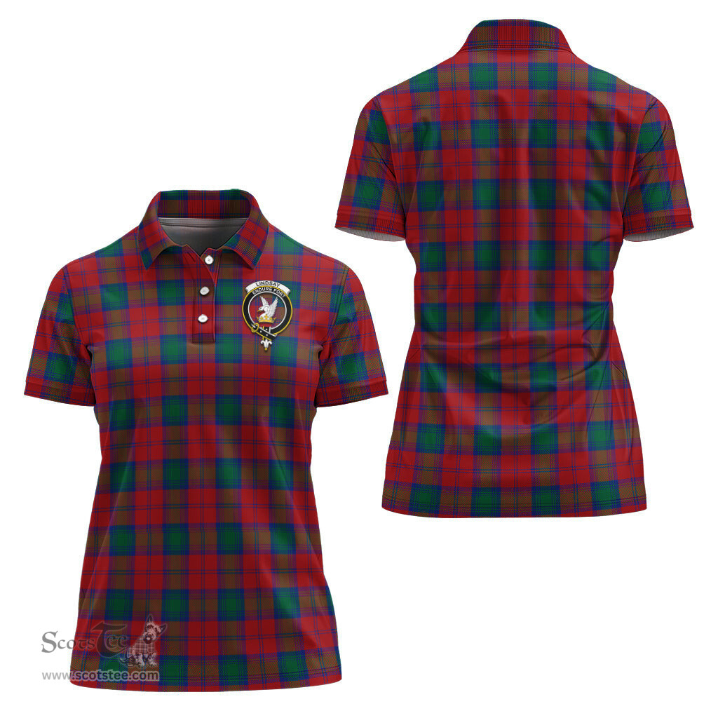 Scottish Lindsay Modern Clan Tartan Polo Shirt with Family Crest For Women, Women's Scottish Polo Shirt Scottish Plaid Tartan Plaid - ScotsTee - scotstee.com