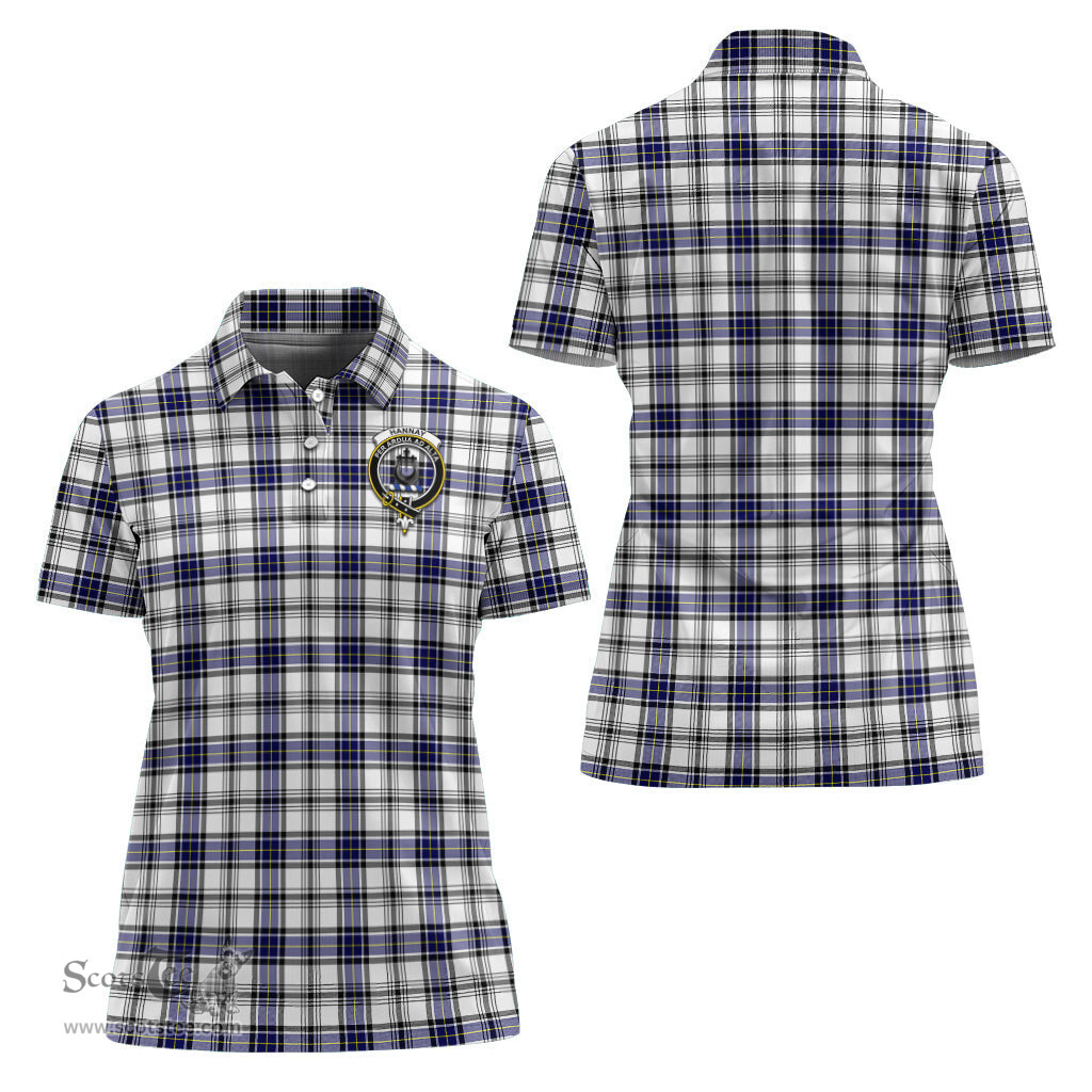 Scottish Hannay Modern Clan Tartan Polo Shirt with Family Crest For Women, Women's Scottish Polo Shirt Scottish Plaid Tartan Plaid - ScotsTee - scotstee.com