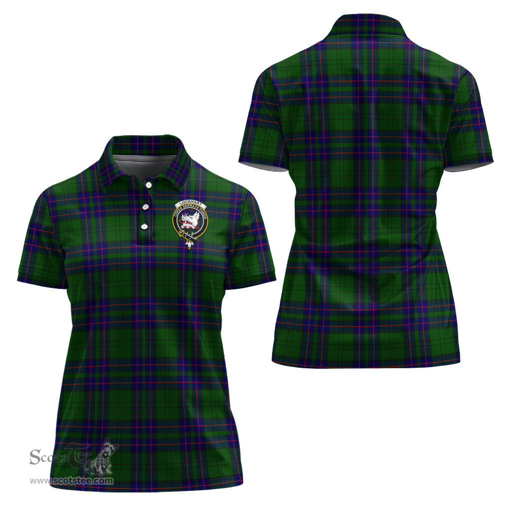 Scottish Lockhart Modern Clan Tartan Polo Shirt with Family Crest For Women, Women's Scottish Polo Shirt Scottish Plaid Tartan Plaid - ScotsTee - scotstee.com
