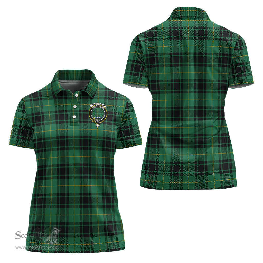 Scottish MacArthur Ancient Clan Tartan Polo Shirt with Family Crest For Women, Women's Scottish Polo Shirt Scottish Plaid Tartan Plaid - ScotsTee - scotstee.com