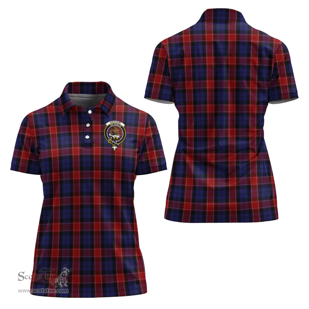 Scottish Graham of Menteith Red Clan Tartan Polo Shirt with Family Crest For Women, Women's Scottish Polo Shirt Scottish Plaid Tartan Plaid - ScotsTee - scotstee.com