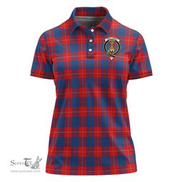Scottish Galloway Red Clan Tartan Polo Shirt with Family Crest For Women, Women's Scottish Polo Shirt Scottish Plaid Tartan Plaid - ScotsTee - scotstee.com