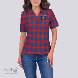 Scottish Galloway Red Clan Tartan Polo Shirt with Family Crest For Women, Women's Scottish Polo Shirt Scottish Plaid Tartan Plaid - ScotsTee - scotstee.com