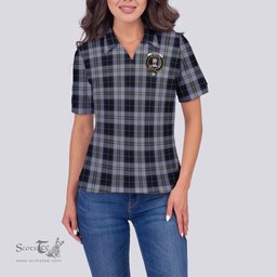 Scottish Menzies Black Dress Clan Tartan Polo Shirt with Family Crest For Women, Women's Scottish Polo Shirt Scottish Plaid Tartan Plaid - ScotsTee - scotstee.com