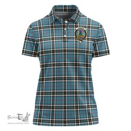 Scottish Thomson Clan Tartan Polo Shirt with Family Crest For Women, Women's Scottish Polo Shirt Scottish Plaid Tartan Plaid - ScotsTee - scotstee.com