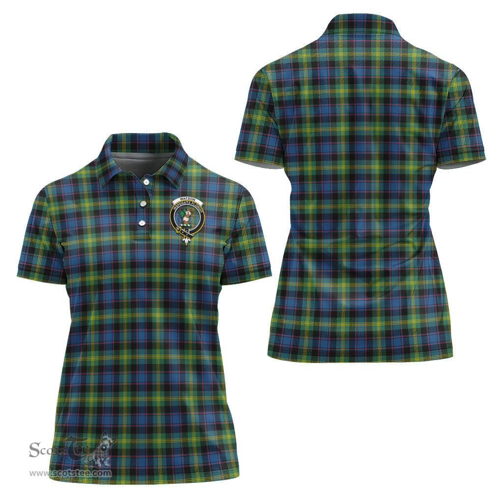 Scottish Watson Ancient Clan Tartan Polo Shirt with Family Crest For Women, Women's Scottish Polo Shirt Scottish Plaid Tartan Plaid - ScotsTee - scotstee.com