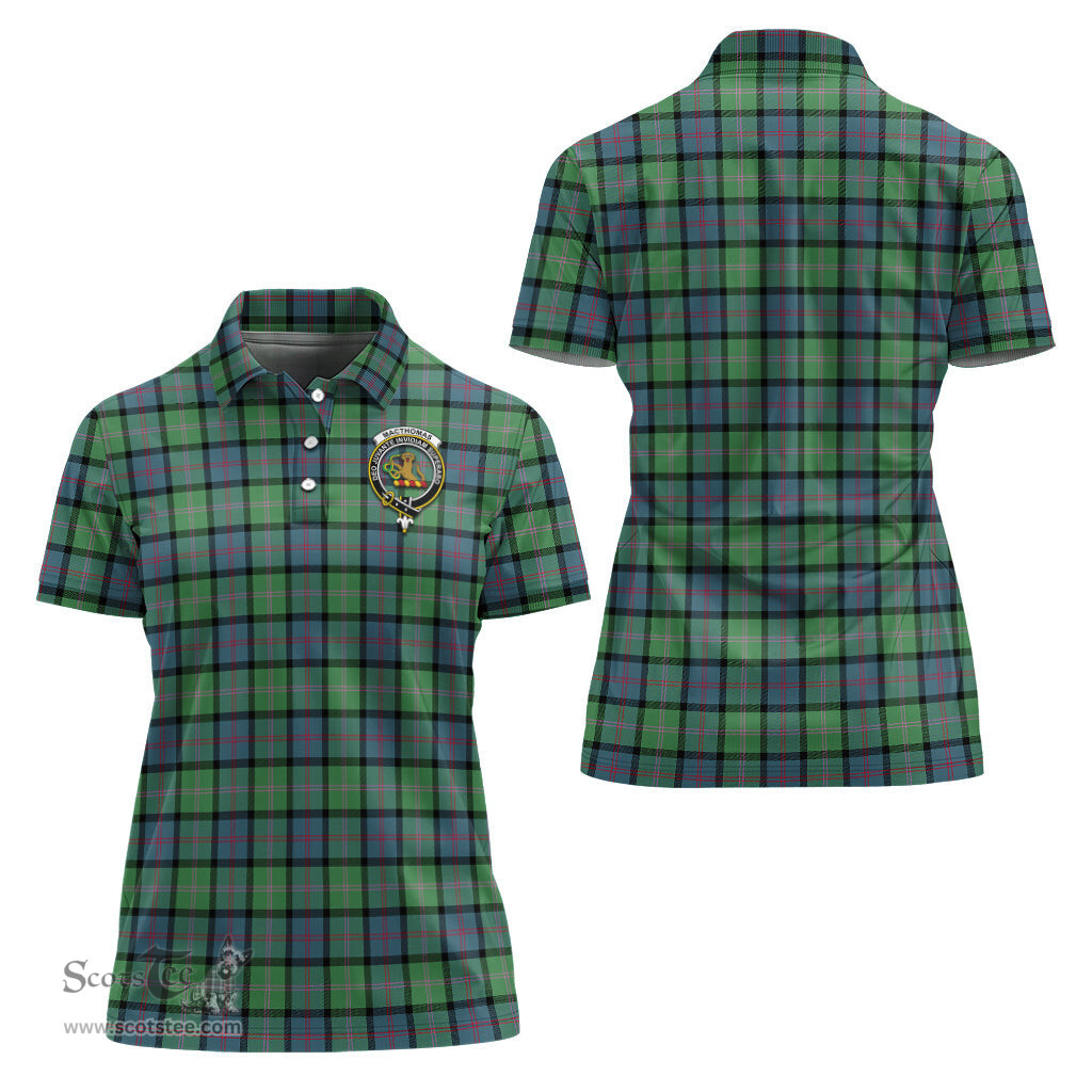 Scottish MacThomas Ancient Clan Tartan Polo Shirt with Family Crest For Women, Women's Scottish Polo Shirt Scottish Plaid Tartan Plaid - ScotsTee - scotstee.com
