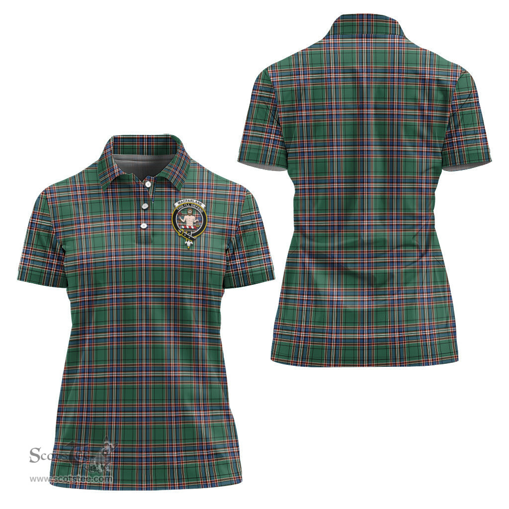 Scottish MacFarlane Hunting Ancient Clan Tartan Polo Shirt with Family Crest For Women, Women's Scottish Polo Shirt Scottish Plaid Tartan Plaid - ScotsTee - scotstee.com