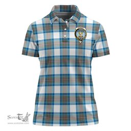 Scottish Stewart Muted Blue Clan Tartan Polo Shirt with Family Crest For Women, Women's Scottish Polo Shirt Scottish Plaid Tartan Plaid - ScotsTee - scotstee.com