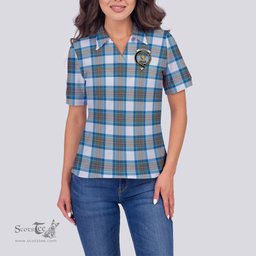 Scottish Stewart Muted Blue Clan Tartan Polo Shirt with Family Crest For Women, Women's Scottish Polo Shirt Scottish Plaid Tartan Plaid - ScotsTee - scotstee.com