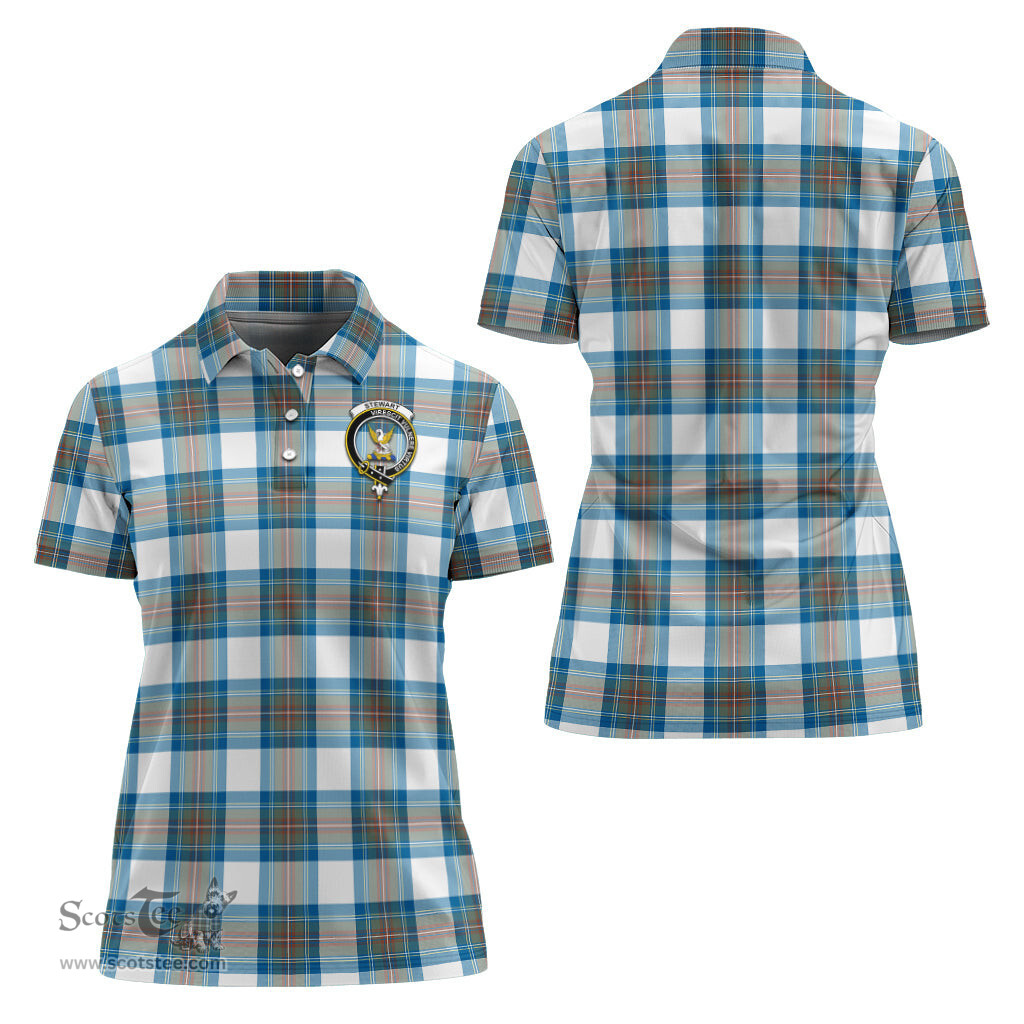 Scottish Stewart Muted Blue Clan Tartan Polo Shirt with Family Crest For Women, Women's Scottish Polo Shirt Scottish Plaid Tartan Plaid - ScotsTee - scotstee.com