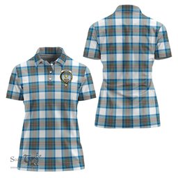 Scottish Stewart Muted Blue Clan Tartan Polo Shirt with Family Crest For Women, Women's Scottish Polo Shirt Scottish Plaid Tartan Plaid - ScotsTee - scotstee.com